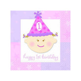 Happy 1st Birthday Girl - 10 Inch Beverage Napkin - 16/pkg.